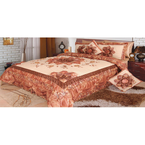 DaDa Bedding Floral Medallion Honeymoon Beige Brown Comforter Set, King, 5-Pieces (BM6123L) main image 0